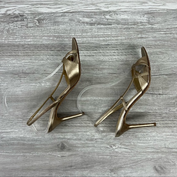 Gunmetal Made in Italy Gold Strap Open Toe Sandals Heels SIZE 39 - Picture 4 of 7